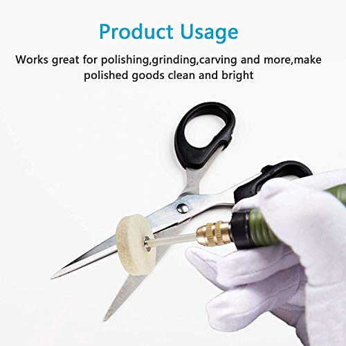 Image of DIY Crafts Mix Wool Felt Polishing Pad and Ceramic 3 Pieces Felt Mounted Mandrel Set Grinding Head Buffing Wheel for Rotary Tools Jewelry; Glass; Metal (Pack Of 90, Off White)