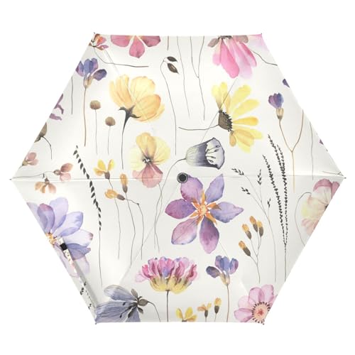 ZRWLUCKY Paraguas de viaje de colores estilo herbario floral, paraguas compacto para lluvia, bloqueador UV, paraguas automático plegable para sol, resistente al viento, portátil, impermeable, paraguas