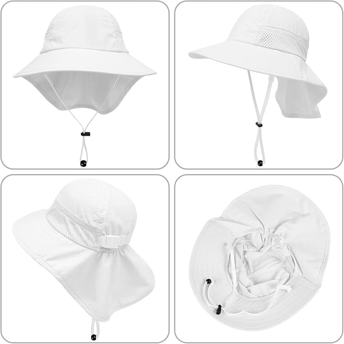 Image of Toddler Baby Sun Hat Kids Summer Beach Essentials Adjustable Beach Hats with Bucket Wide Brim for Boys Girls Age 0-14 Years