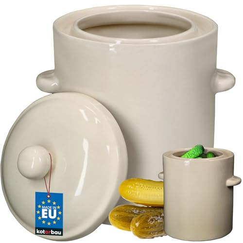 KOTARBAU Sauerkraut Gärtopf Sauerkrauttopf 5L Tontopf mit Deckel Steinguttopf Fermentieren Dauerkrautfass Gurkentopf Steingut Rumtopf Einlegtopf Steintopf Kimchi Behälter Keramik Steinzeugtopf