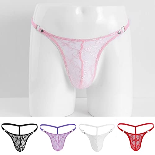 Men's Lace Thong with Mesh Drawstring Thong and Back3