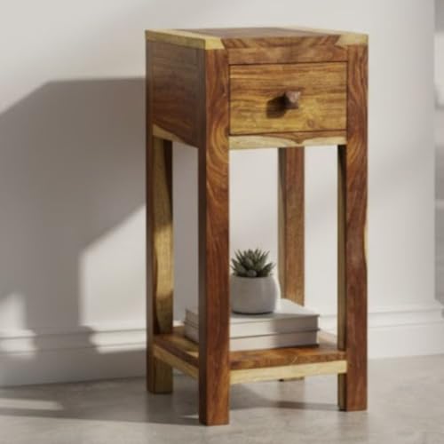Image of Wood Bedside End Table | Side Table with A Drawer for Home Decor | Living Room | Single Table in Brown