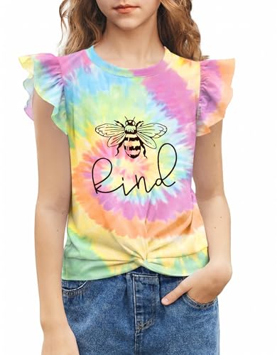 Image of Arshiner Girls Shirt - Short-Sleeve Twist Front T-Shirt for Girls with Cute Flying Sleeves - Summer Blouse Tunic Tee Tops