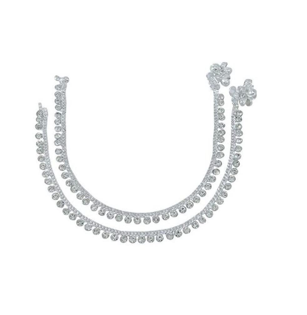 Just In JewelleryTraditional White Fine Zirconia Fancy Fashion Foot Jewellery White Metal Ghungroo Painjan Payal Leg Chain Stylish Imitation Pair Of Ankle Alloy, Crystal Anklet For Girls & Women, Free, Metal, Free,
