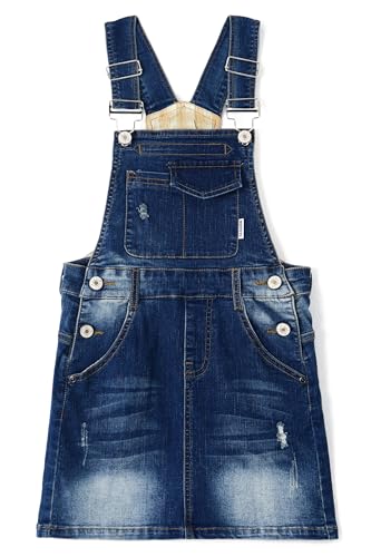 KIDSCOOL SPACE Baby Girls Skirt Ripped Soft Strechy Denim Toddler Girls Summer Overalls Dress Deep Blue 9-12 Months