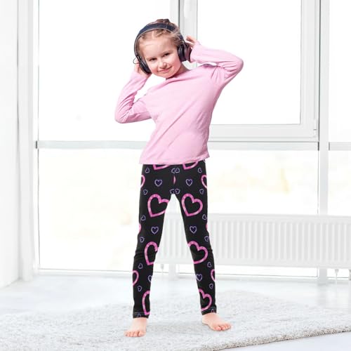 Wusikd Valentines Girls' Leggings Toddler Doodles Purple Pink Hearts Kids Yoga Pants Dance Active Tights 4T4