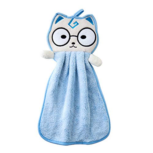 FidgetGear Cute Cartoon Cat Pattern Thicken Hanging Hand Towel for Kitchen Bathroom blue