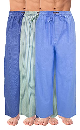 Men's 3 Pack Super Soft Woven Pajama & Sleep Long Lounge Pants- Assorted Various Plaids (Small, 3 Pack- Blue Tones Plaids) #TOP30