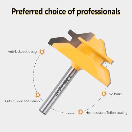 Image of Newdeli 1 /4-inch Shank 45 Degree Lock Miter Router Bit, 3 /4-inch Stock Joint Router Bit, Suitable for 90-Degree Tenon Joint Woodworking
