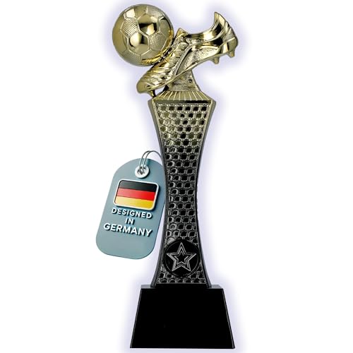 Larius Fußball Siegerpokal (26 cm, 365 g) – Goldene Trophäe mit/ohne Gravur – Ideal für Turniere, Finale, Vereinsmeisterschaften & Kindergeburtstage - F4 (ohne Wunschtext)