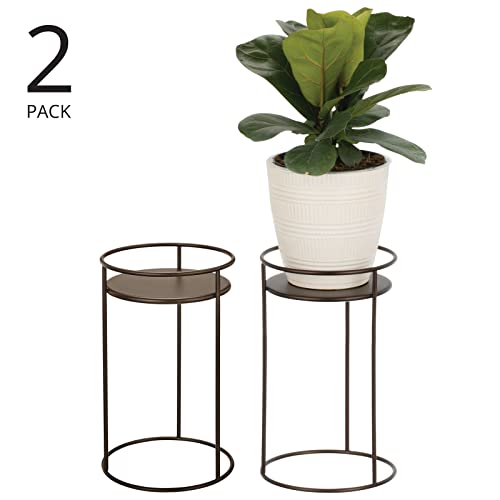 Mdesign Metal 12-Inch Tall Circular Plant Stand, Planter Holder Contemporary Design Round Tray For Table, Garden; Holds Indoor/Outdoor Plants, Flower Pot - Concerto Collection - 2 Pack - Bronze #TOP1