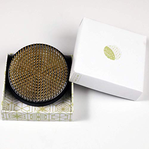 Hanafubuki Ikebana Kenzan Japanese Flower Holder, Made in Japan, Floral Arranging Pin Frog, Round - 3-1/4"(80mm) Brass