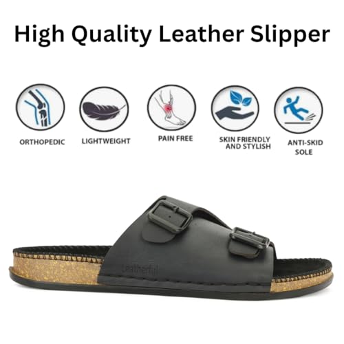 Image of Leatherful Men's premium leather slipper | Genuine Leather upper | Suede Leather Insole | PU sole | Stylish flip flop for men |