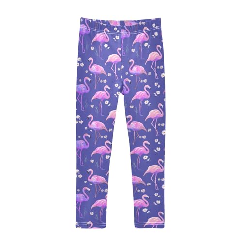 Flamingo Daisy Pattern Girls Leggings Kids Yoga Pants Athletic Tights Pants 4-10 Years