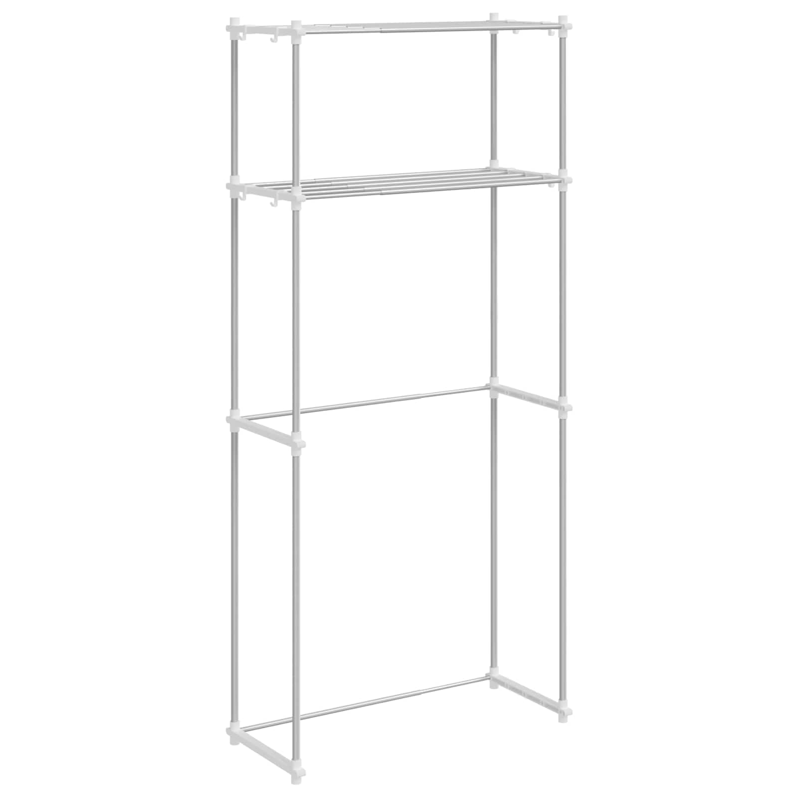 Waschmaschinenregal Weiß 70 x 27 x 136 cm Aluminium | Freistehend, Breite Verstellbar 50-70 cm, Rostfrei, Für Bad Und Waschraum