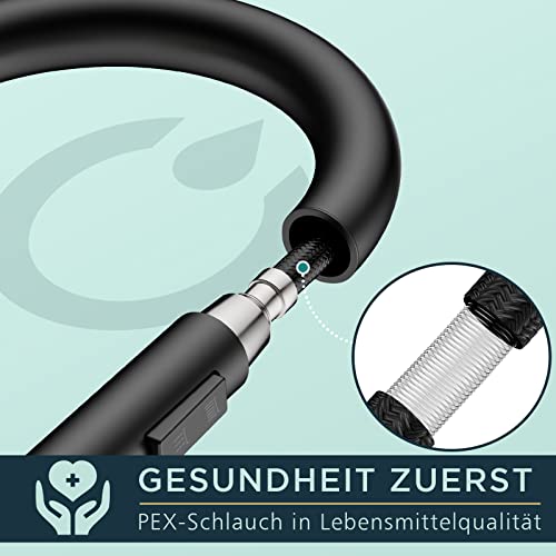 FORIOUS Wasserhahn Küche Schwarz, Hoher Bogen Küchenarmatur mit Herausziehbarer Brause Ausziehbar Armatur, Mischbatterie Spültischarmatur Küche Küchenarmaturen, 360° Schwenkbar