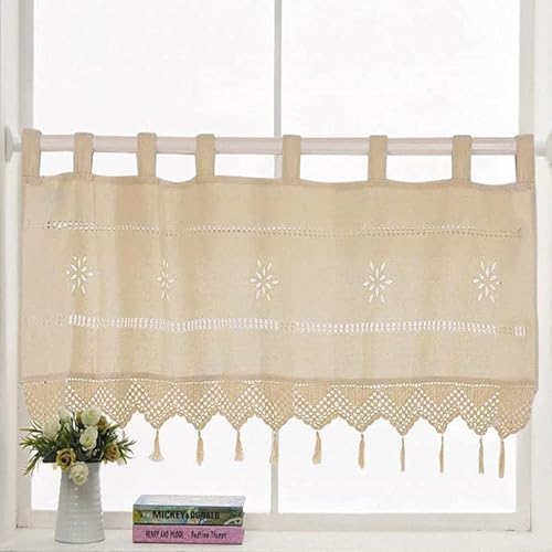choicehot - Tenda corta in cotone, stile vintage, motivo caffè, con fiocchi, stile rustico, decorazione per la cucina, altezza x larghezza: 45 x 150 cm, Cotone e lino, beige., 152 x 61 cm