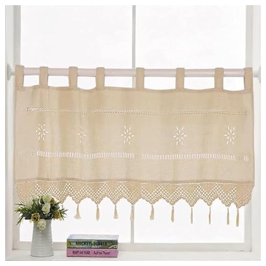 choicehot Vintage Kaffee Vorhang Baumwolle Leinen Kurzgardine Häkeln Küche Vorhänge mit Schleifen, Landhausstil Gardinen Heim Dekoration für Küche, Bistrogardine, 61x152cm (HxB)