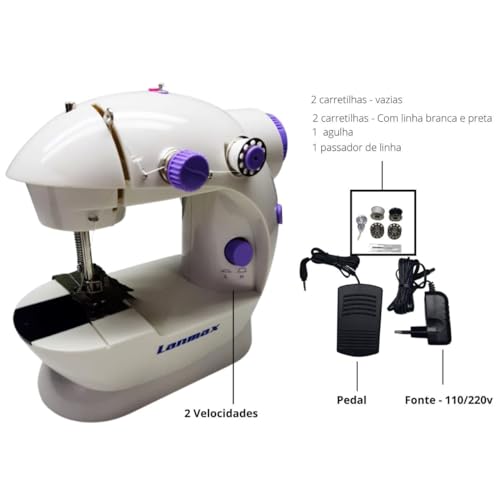 Mini Máquina De Costura Portátil Bivolt Com Mesa Extensora
