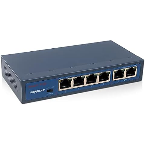 GENBOLT 6 Port Fast Ethernet 10/100 Mbps PoE Switch, 4 PoE Ports, Desktop, Plug-and-Play, Sturdy Metal with Shielded Ports Cover