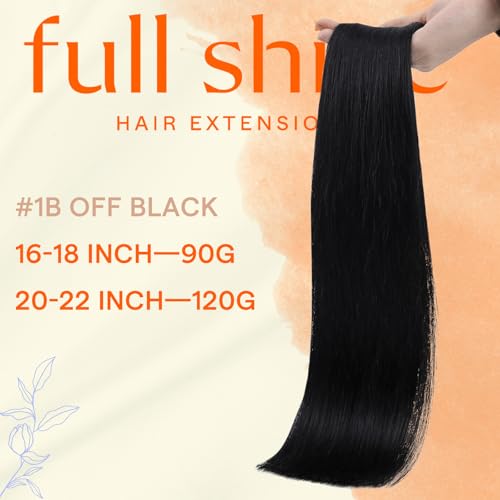 Image of Full Shine Tape in Weft Hair Extensions Human Hair, Natural Black 18 Inch | 90g 4 PCS, Hand Tied Tape in Hair Extensions Human Hair, Seamless Weft, Full Ends, Smooth Movement, Wedding Hairstyles