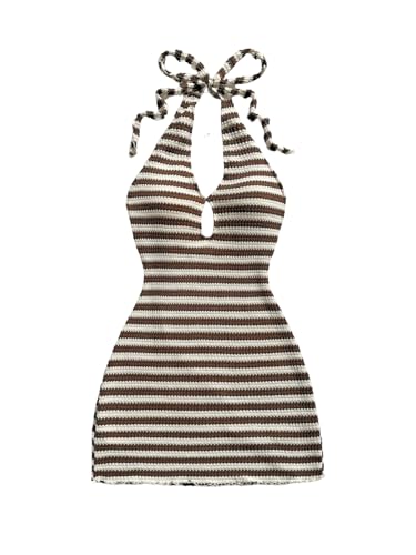 GORGLITTER Women's Crochet Halter Mini Dress Vacation Miami Beach Outfits