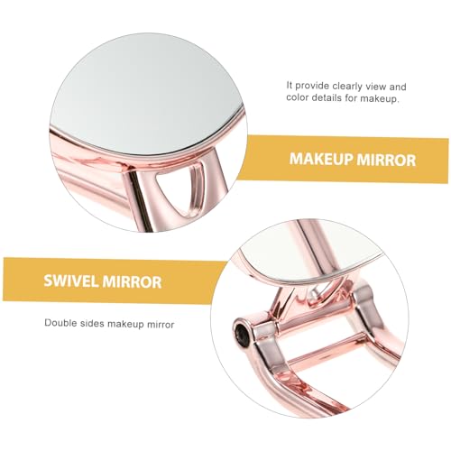 Espejo portátil doble cara ovalado rosa dorado miniatura 3