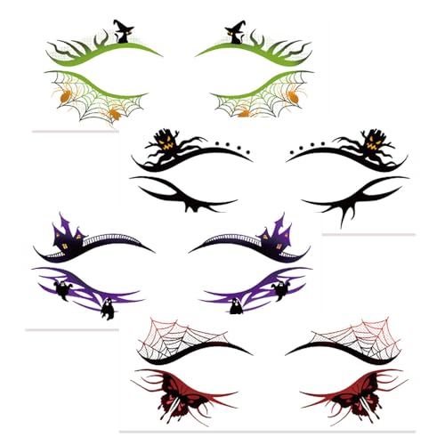 Halloween Eye Shadow Sticker with Butterfly Ghost Colorful Witch Eyeliner Temporary Tattoos Eyeshadow Stickers for Women Girls Halloween Carnival Festival Masquerade Accessories 4Pcs