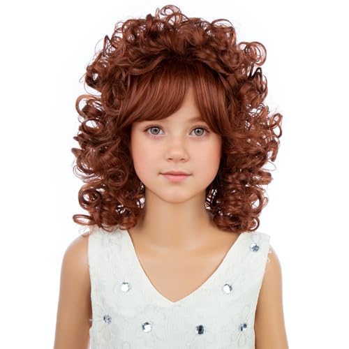 PATTNIUM Kids Curly Copper Red Wig Girls Long Ginger Wigs Children Synthetic Cosplay Costume Halloween Wigs
