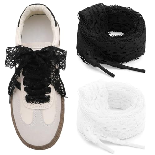 CATOR 2 Paare Schnürsenkel Spitze, Laces, Damen Flache hohle, Spitzen-Schnürsenkel, Ballett-Stil, elastische 120CM