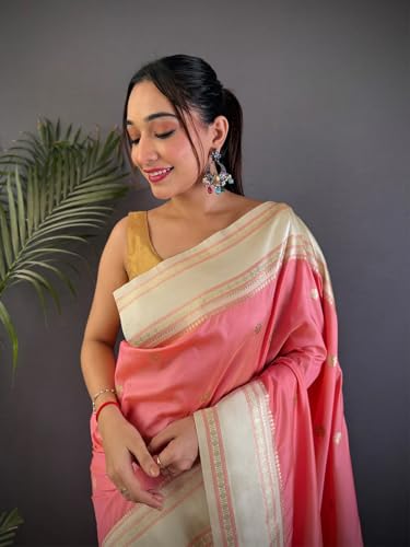 Image of SGF11 Women's Kanjivaram Pure Soft Silk Saree With Unstitched Blouse Piece