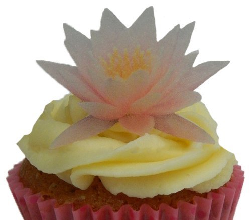 2D FLAT PINK WATER LILY FLOWERS M1 EDIBLE WAFER/RICE PAPER CUP CAKE TOPPERS BIRTHDAY PARTY WEDDING DECORATION F25 (12)