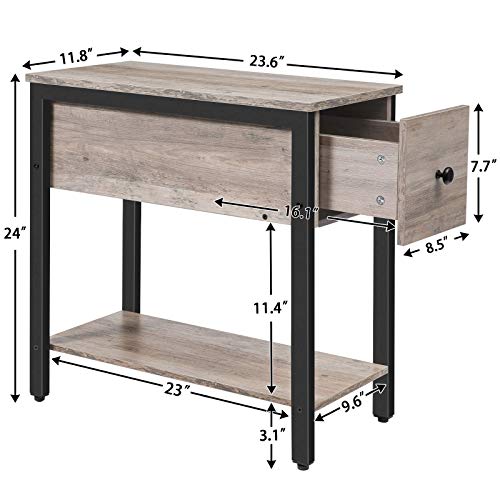 Hoobro Side Table, 2-Tier Nightstand With Drawer, Narrow End Table For Small Spaces, Stable And Sturdy Construction, Wood Look Accent Furniture With Metal Frame, Greige And Black Bg04Bz01 #TOP6