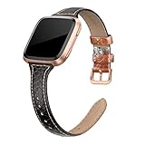 SWEES Leather Bands Compatible with Fitbit Versa 2 / Fitbit Versa Lite & SE/Fitbit Versa, Slim Thin Genuine Leather Replacement Strap for Versa Women (5.5