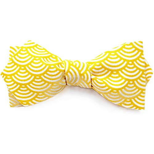 Noeud papillon jaune citron japonais seigaiha idéal pour un mariage bohème