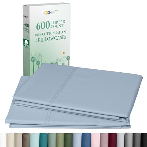 CALIFORNIA DESIGN DEN Luxuriously Soft Hotel Quality 600 Thread Count, 100% Cotton Set of 2 Cases, Crisp & Cool King Size Pillowcases Set of 2, Fits King Pillows (Blue)