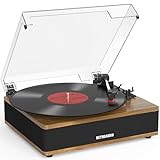 Record Player with Built in Stereo Speakers Bluetooth Turntable Belt Drive 3 Speeds(33 1/3, 45, 78RPM) Turntables for Vinyl Records Support RCA Output, Aux in, Auto Stop Brown