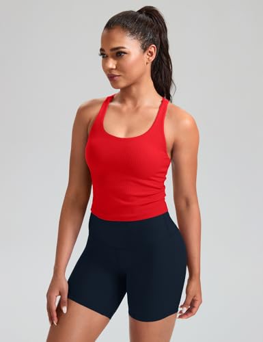 Image of HeyNuts Zeal Bras Longline Ribbed Medium Support Sports Bras, Crisscross Back Tank Tops with Removable Pads A-D Cups