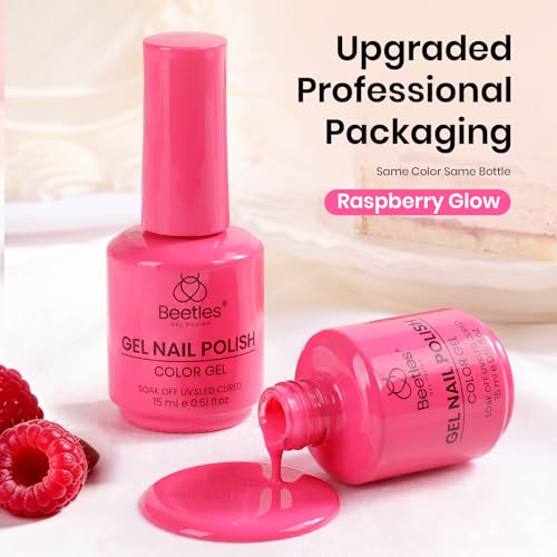 Image of Beetles Hot Pink Gel Polish - Raspberry Mousse 15ML /0.51Fl Oz, Neon Pink Gel Nail Polish, Color-Matched Bottle, Soak-Off UV LED, Long-Lasting Holiday & Summer Nails Art for DIY Beginners & Salon Pros