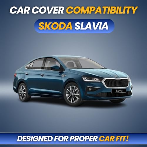 Image of Car Cover for Skoda Slavia 2022-2026 | 100% Waterproof Heavy-Duty 3-Layer Car Body Cover | All-Weather Rain, UV, Sun & Dust Protection | Custom Fit | Mirror & Antenna Pockets | Navy Blue