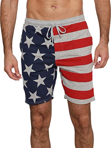 Mens US Flag Patriotic Sleep Shorts Lounge Shorts Pajama Bottoms, Grey USA Shorts, Size Small4