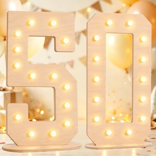 Pooqla 50th Birthday Decorations, 17.3 in Tall Wooden Light Up Numbers