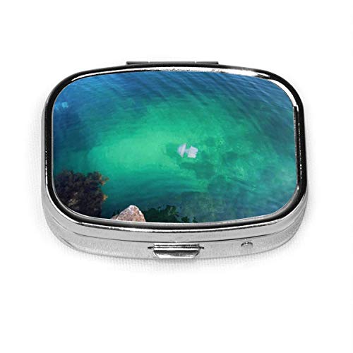 Hermosa caja de pastillas cuadrada de moda de paisaje marino, estuche organizador de billetera con soporte para tableta de medicina de vitamina