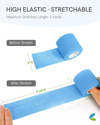 Image of FriCARE Self Adhesive Bandage Wrap, Medical Tape in First Aid Kit, Ocean | Elastic Cohesive Bandages for Sports /Vet /Wrist Ankle Wounds, 2 Inches X 5 Yards, Latex-free 6 Rolls