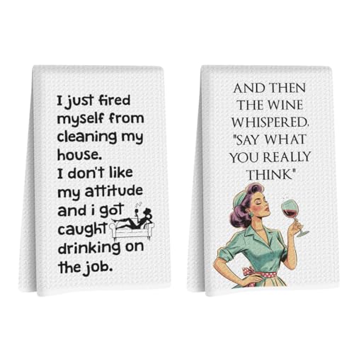 Image of Hanamiya Na 2 Pcs Funny Kitchen Towels 24x14 Inch, Sarcastic Sayings Reusable Dish Towels for Kitchen Bathroom Decor, Waffle Weave Absorbent Hand Cloth Tea Towel, Funny Gifts for Women Friend