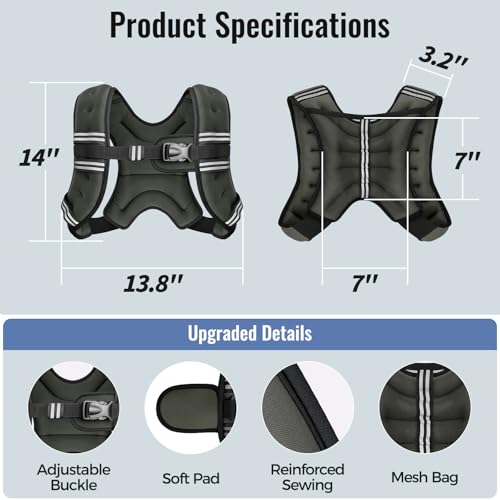 Image of Zeerun Weighted Vest, 6lb /8lb /10lb /12lb /15lb /18lb /20lb /24lb /30lb for Men Women, Reflective Stripe Adjustable Buckle, Comfortable Durable Rucking Vest for Walking Running Strength Training