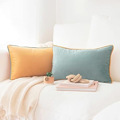 MONDAY MOOSE Decorative Throw Pillow Covers Cushion Cases, Set of 2 Soft Velvet Modern Double-Sided Designs, Mix and Match for Home Decor, Pillow Inserts Not Included (12x20 inch, Orange/Teal) Cover