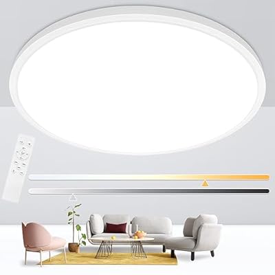Glowall 24 Inch Round Led Ceiling Light Fixture, Ultra Thin Flush Mount, Dimmable with Remote Control, 56W, 5600 Lumen, Modern, White, for Kitchen, Dining Room, Bedroom, Living Room, Home Office