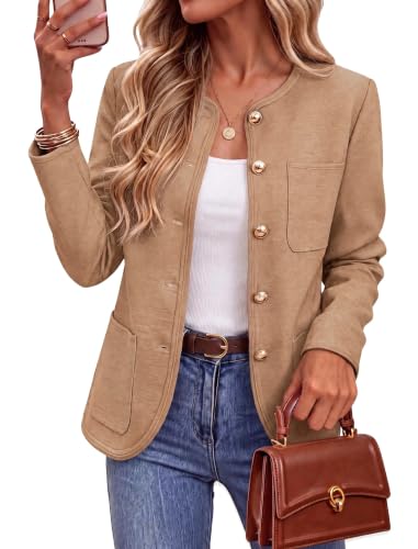 Arach&Cloz Women's Wool Sweater Blazers Business Fall Cardigan Brown L