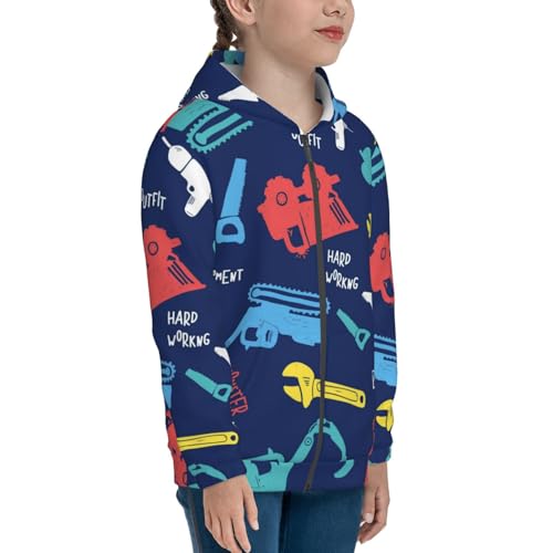 Colorful Excavator Kids Pullover Hoodies Boys Zip Up Sweatshirts Girls Athletic Clothes with Pocket4